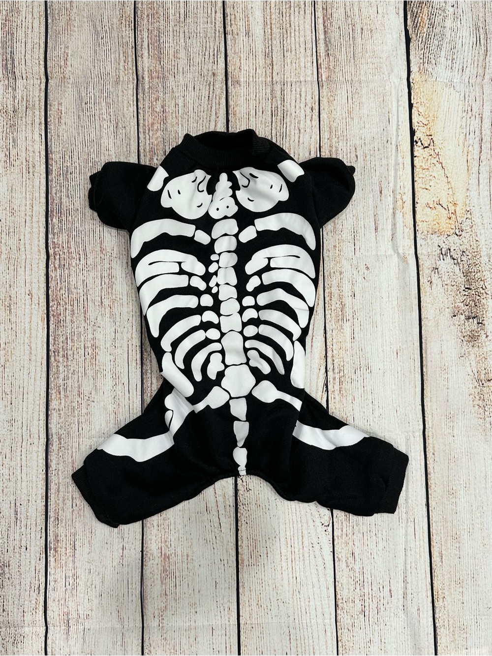 EUC Black Pet Skeleton Costume Onesie - White Bone Print